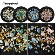 Беззеркальные смешанные формы Опал для ногтей, полимерные стразы, драгоценные камни, 3D наконечник, медные бусины-шармы для ногтей, шпильки, маникюрные украшения для ногтей