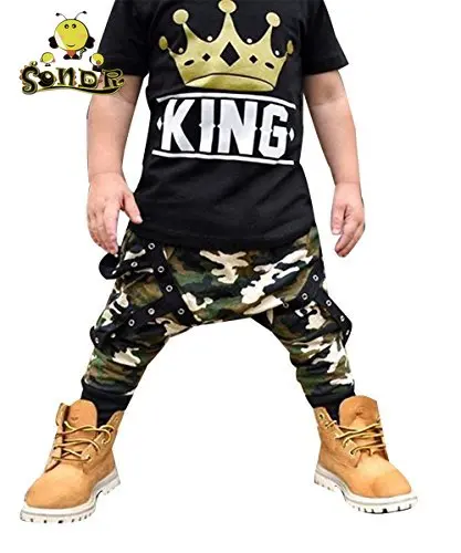 SONDR 2Pcs Boy Short Sleeve King Print T Shirt Top and Camouflage Pants Set for Boy and Baby boutique Kids Clothes SONDR 2Pcs Boy Short Sleeve King Print T Shirt Top and Camouflage Pants Set for Boy and Baby boutique Kids Clothes