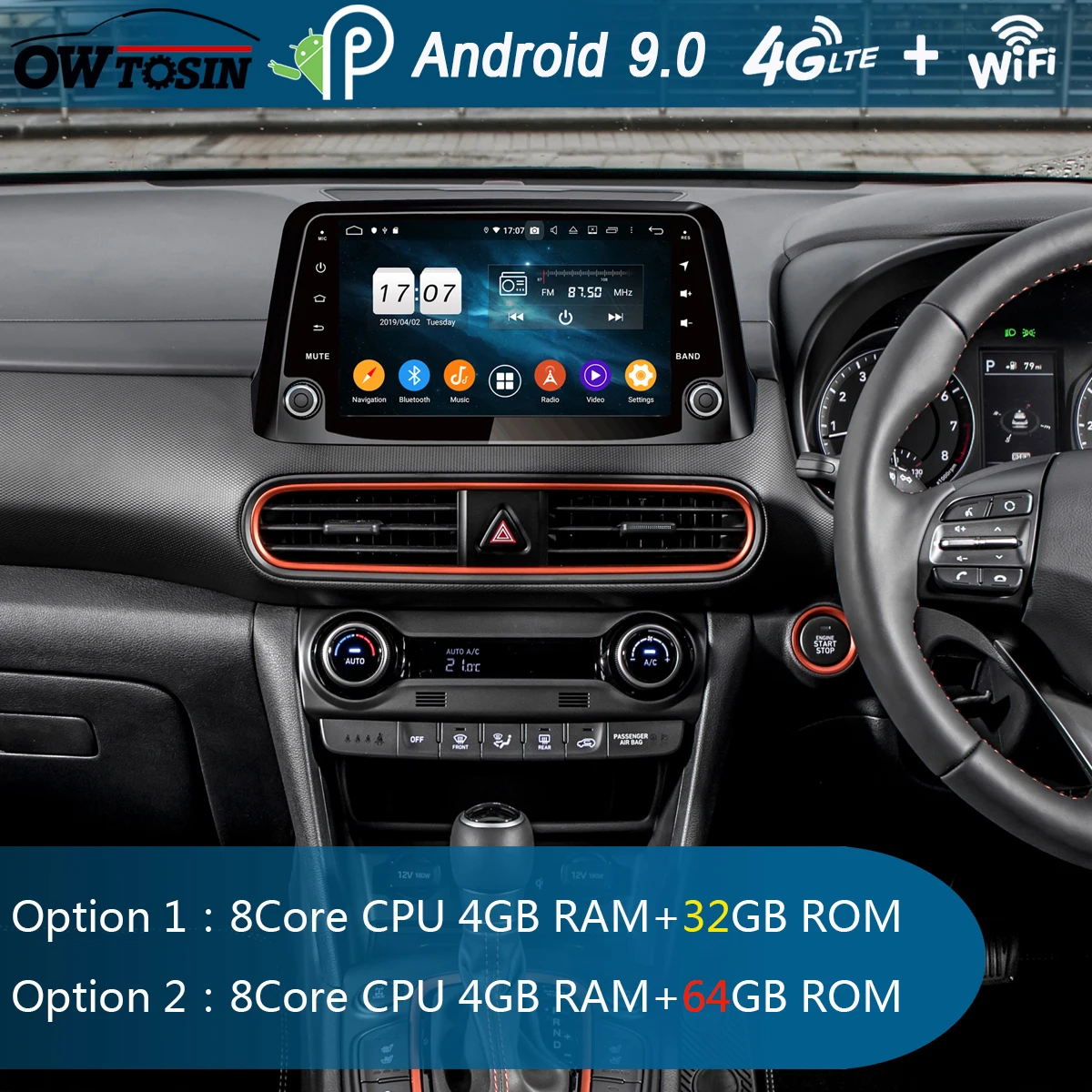 " ips 8 Core 4 Гб+ 64 ГБ Android 9,0 Автомобильный мультимедийный плеер для hyundai Encino Kona gps компактное минирадио CarPlay Parrot BT