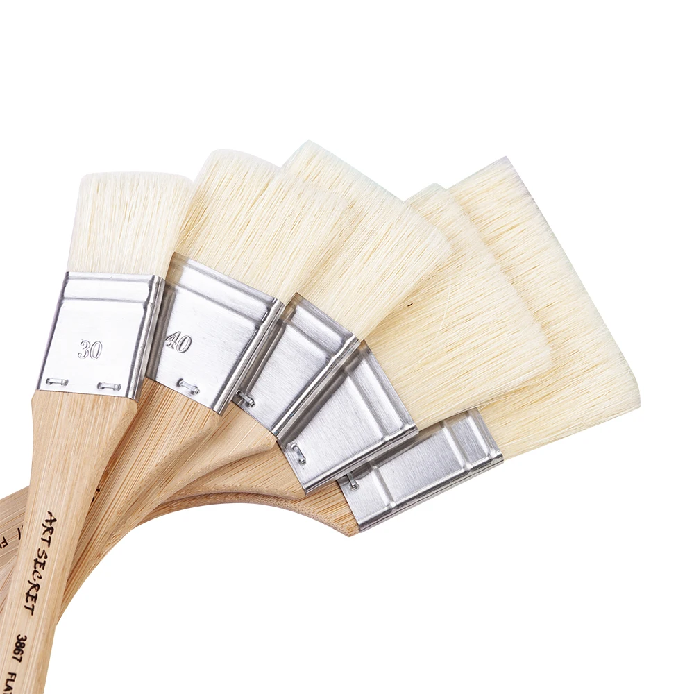 3867F high quality one piece Chunking bristle hair wooden handle acrylic oil gesso paint art brush