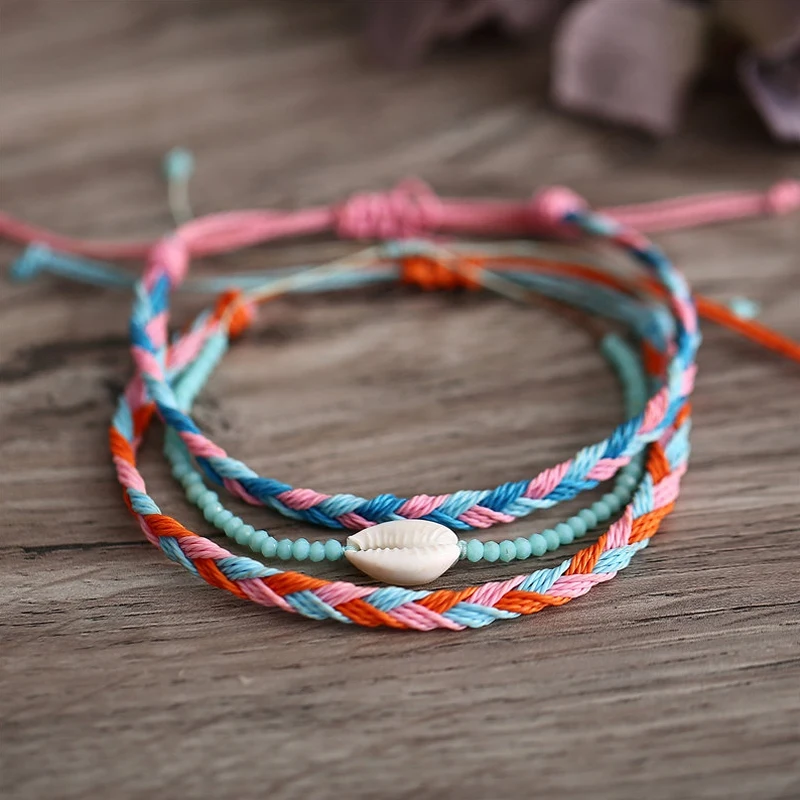 

Bohemian Friendship Rope Braided Bracelets Set For Women Conch Shell Bead Charms Cotton Chain Bracelet Men Jewelry