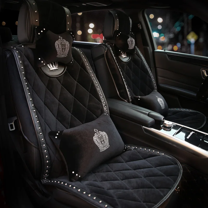 

Winter Plush Fur Car Seat Cover Set Car Interior Accessories Cushion Covers Styling Rivets Universal Plush Car Pad Seat Covers