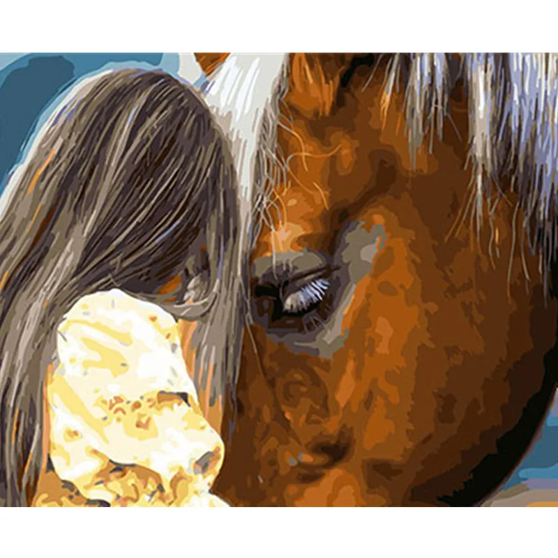 Картина в рамке с лошадью и девочкой, сделай сам, картина по номерам, сделай сам, картина маслом на холсте, украшение для дома, настенное искусство GX26172, 40X50 см