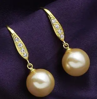

Huge 10-14mm Gold Round South Sea Shell Dangle Bridesmaid Earring Perfect pendientes earrings for women sterling--jewelry