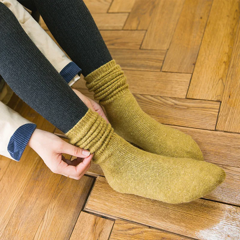 Winter Thicken 80% Wool Warm Loose Socks 10 Kinds of Solid Colors Basic Winter Women Socks Art Retro Style Red Yellow Green