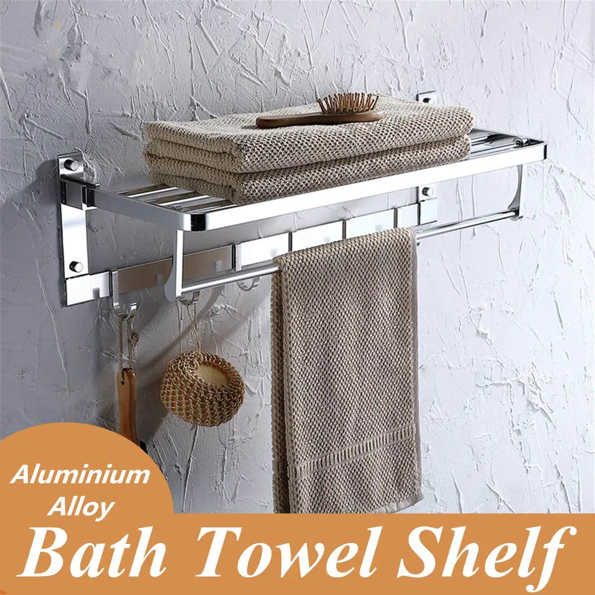 

Alumimum Bath Double-Deck Towel Rack Rail Bar Wall Mounted Holder Storage Shelf Stainless Steel Wall-mounted Hardware Accessory