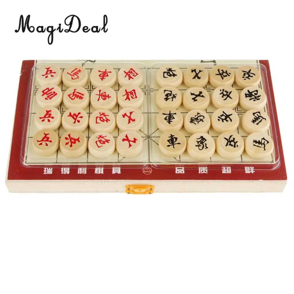 MagiDeal Portable 4.8 x 13.6 x 3.3cm Folable Wooden Traditional Chess Travel Set Chess Game Kids Gift Funny Sports Entertainment