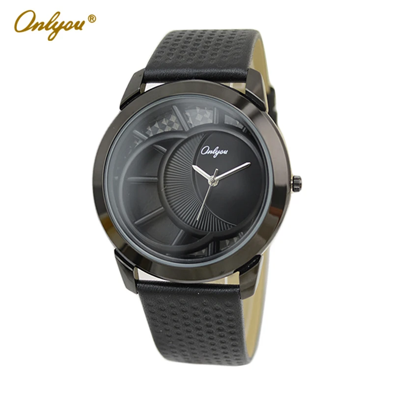 Onlyou Brand Fashion Casual Quartz Watch Women Men Genuine Leather Watch Black Wristwatches Ladies Dress Watch
