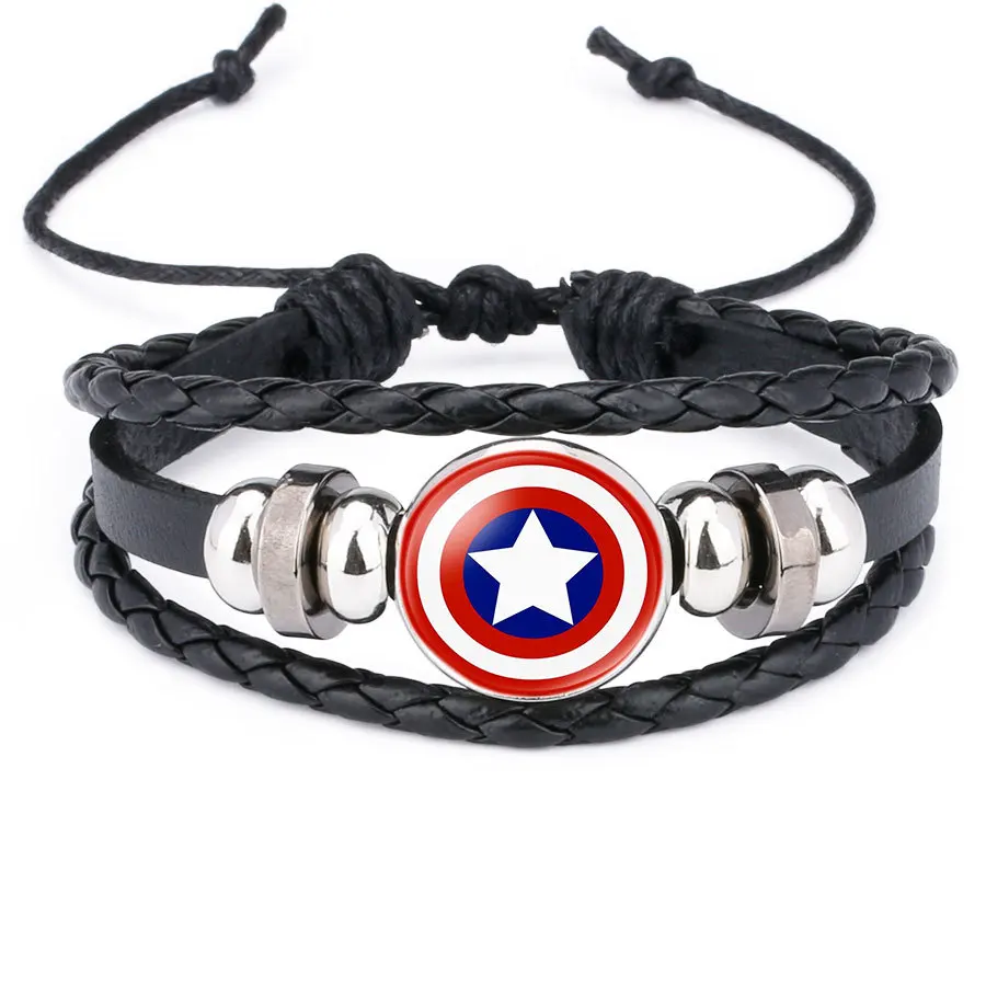 Американский супергерой, Супергерой, Бэтмен, Человек-паук, Железный человек, Супермен, логотип, кожаный регулируемый браслет для мальчиков, стеклянный браслет из кабошона