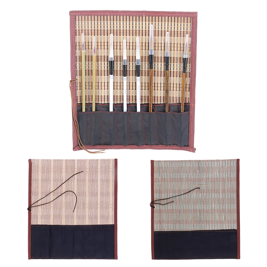 1Pcs Portable Pen Roll-up Pouch Chinese Bamboo Writing Brush Roll Bag Holder Case Pouch Calligraphy Tools