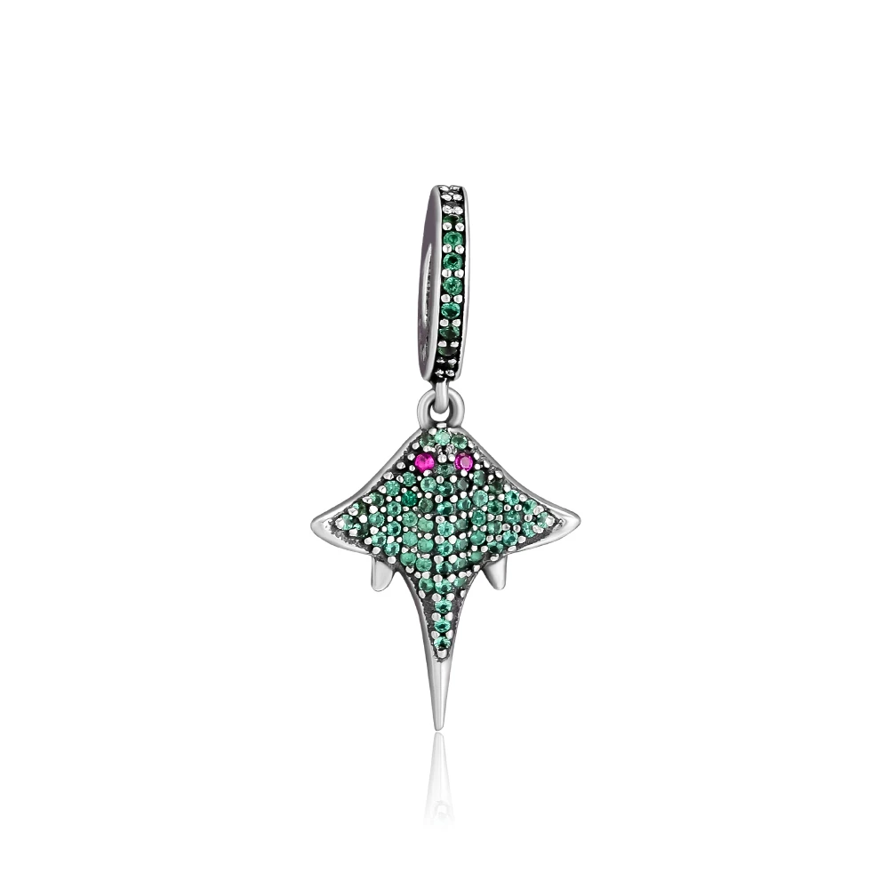 Подвеска Davil Rays Fandola из стерлингового серебра 925 пробы Mobul Oceanic Charm зеленый CZ Fit