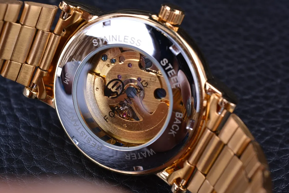 Forsining 2016 3D Новая серия Полые Полный Золотой Скелет Мужские часы лучший бренд класса люкс Автоматическая механические часы Скелет часы
