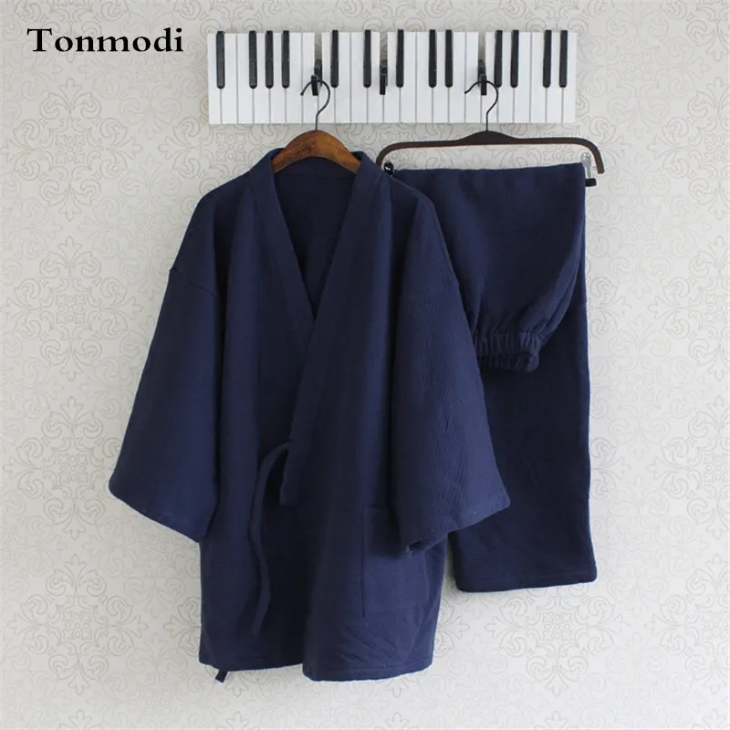 Кимоно пижамы мужские осенние кимоно пижамы утолщение хлопок воздушный слой пижамы мужские Lounge пижамный комплект