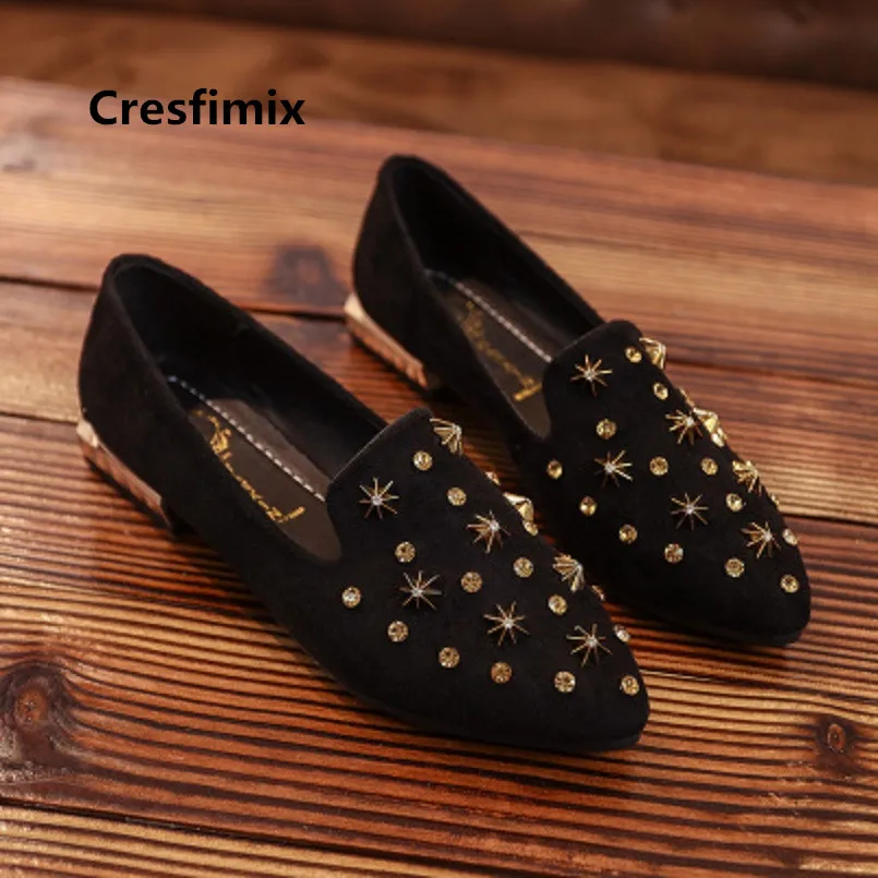 Mujer Confortable A Chaussures Plat Lady Bout Mignon Noir Pointu b Casual Brun Femmes Rivet Zapatos Cool c B3290 Cresfimix e d De ZSwxqTnE