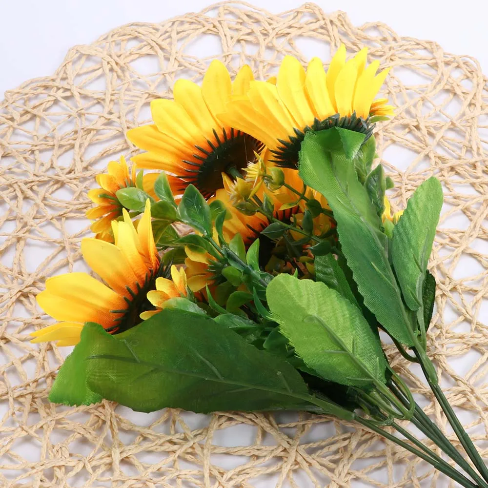 1 PC Hot Sale 7 Heads Artificial Silk Yellow Sunflower Fake Sunflower