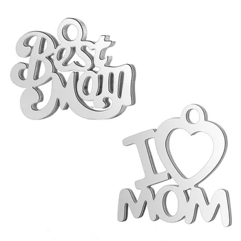 

50pcs/Lot Stainless Steel Charms High Polished Best Mom I Love Mom Charms Pendants for Jewelry DIY Making Accessories
