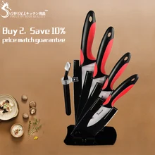 

SOWOLL Eco-friendly Cooking Tools 3" 4" 5" 6" Kitchen Knife Zirconia Ceramic Knives Red Handle Peeler Black Acrylic Knife Stand