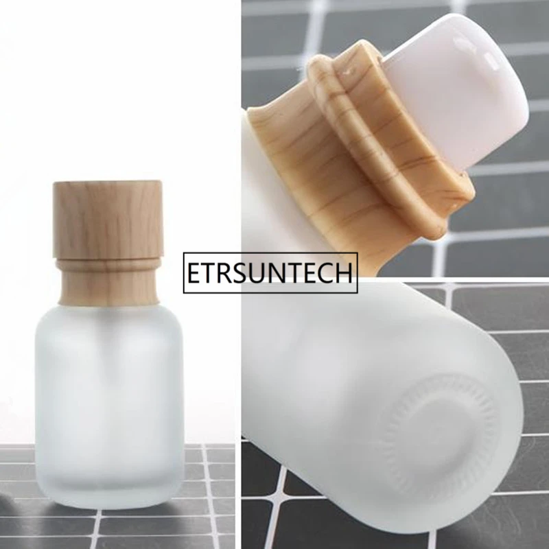 

50g Empty Cosmetic Clear Frosted Glass Face Cream Jar and Wood grain cover 50ml pump lotion bottle F1527