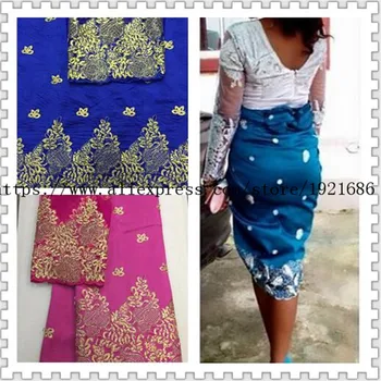

LJ22Kfree shipping 5yards George lace with stones + 2yards net lace with stones,latest pattern george lace for part