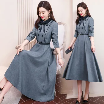 

ATKULLQZ Bow neckline A-line pocket fashion long 2019 women New spring dress High quality special sales women dress clothing