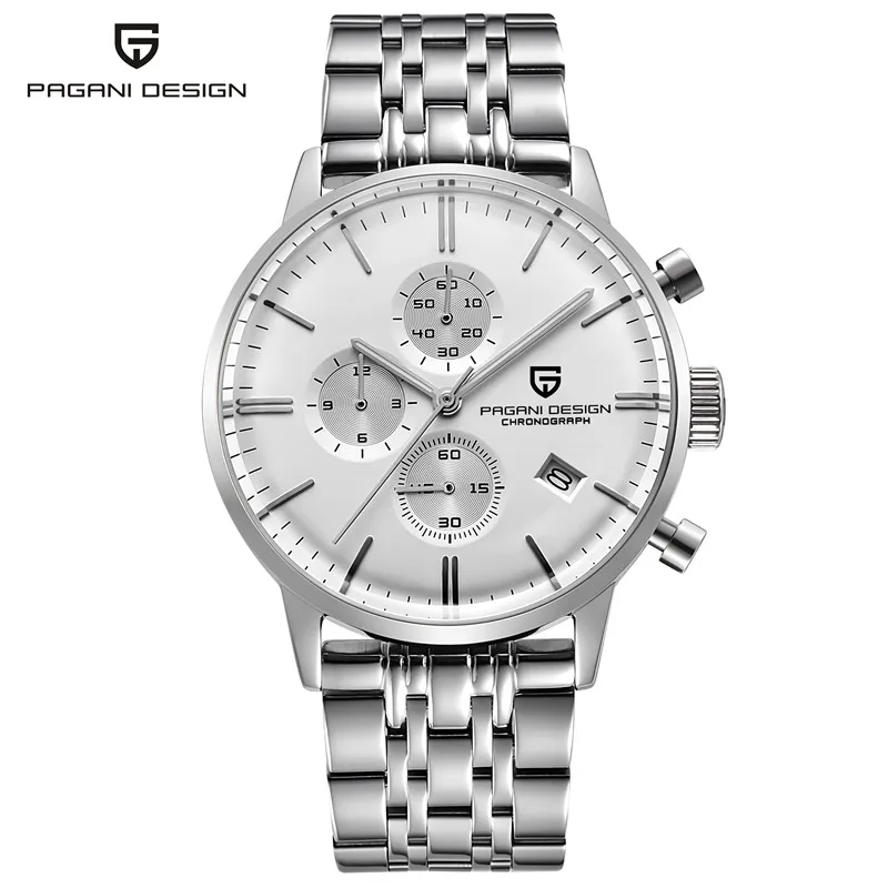 Мужские часы Топ люксовый бренд водонепроницаемые 30 м из натуральной японской кожи Seiko VK67 часы кварцевые мужские Relogio Masculino - Цвет: steel white Box