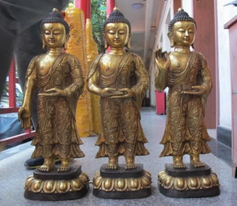 

26"Tibet Religion Bronze Gild Three Sakyamuni Buddha Buddhism Statue set