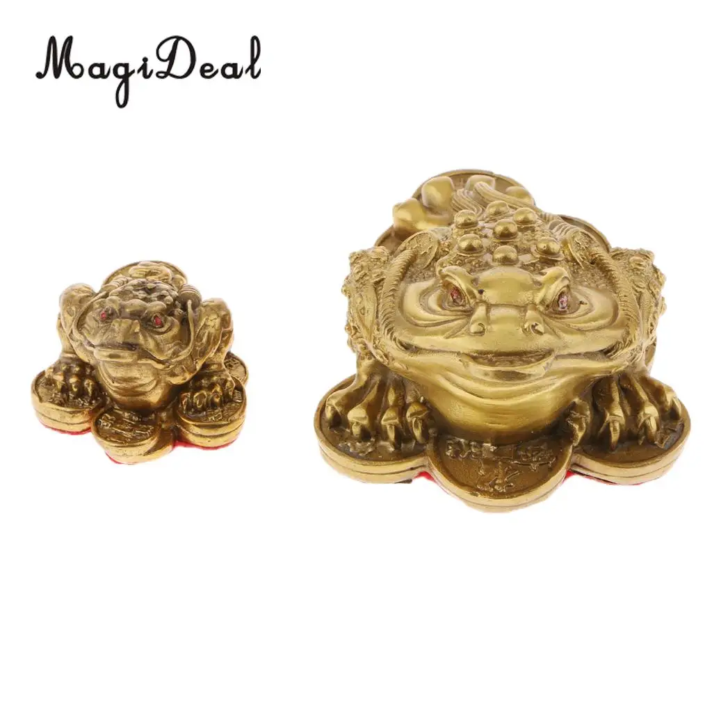 Golden Brass Money LUCKY 3-Leg Frog Fortune Wealth Lucky Toad Statue Figurine with Coins for Home Store Feng Shui Decoration