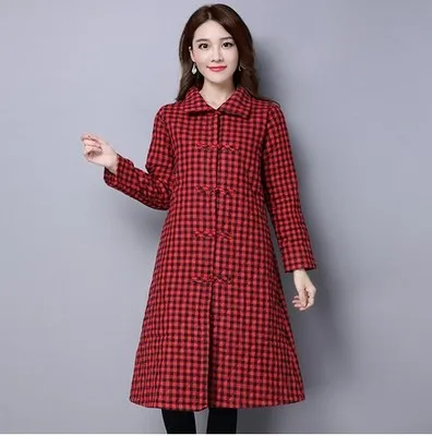 Осенне-зимняя одежда в стиле ретро, теплая рубашка в клетку, свободное хлопковое пальто, тонкое хлопковое пальто, льняная одежда с хлопковой подкладкой, парки - Цвет: RED