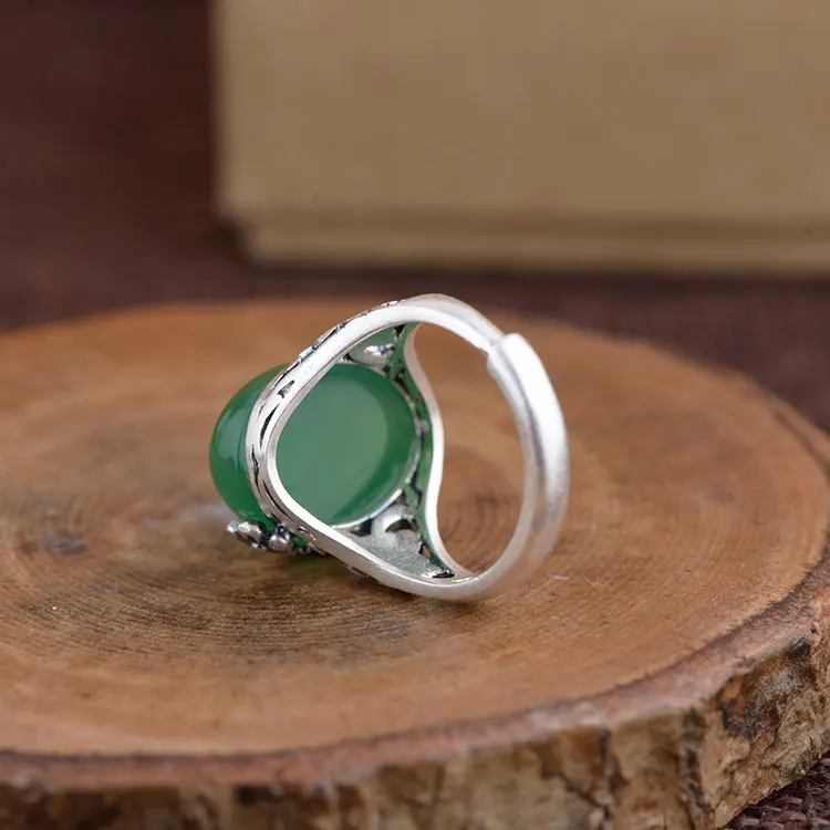 925 пробы Серебряное цветочное кольцо натуральный желтый зеленый халцедон Настоящее S925 тайское Серебряное кольцо для женщин ювелирные изделия регулируемый размер