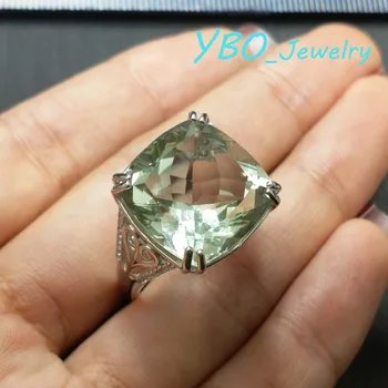 

YBO. Big square ring hyperbole design ring in 925 sterling silver with natural green amethyst 19ct gemstone simple fashion ring