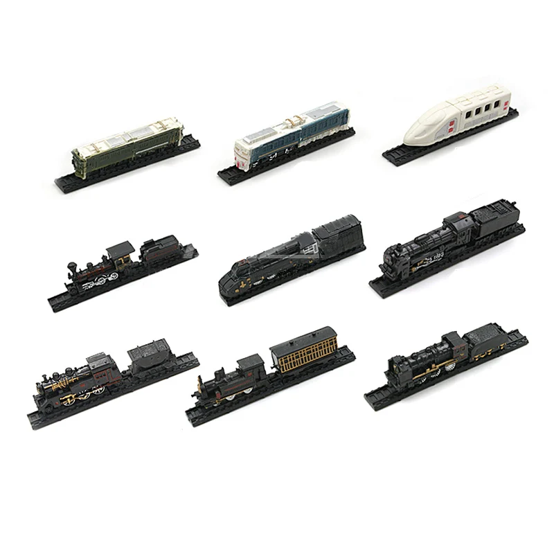 

9PCS/LOT Nostalgic 70s Train Series Avoid Glue Collection of Plastic Toy Mini Train Static Model Assembly Model 1:200 Jsuny