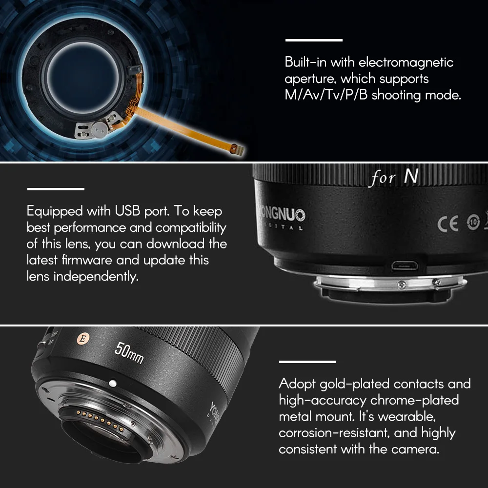 YONGNUO YN50mm F1.4N E стандартное фиксированное фокусное расстояние объектива F1.4 Большая диафрагма авто ручной фокус объектив для Nikon D5 D4 D3 D810 D800 D750 D300 и т. Д