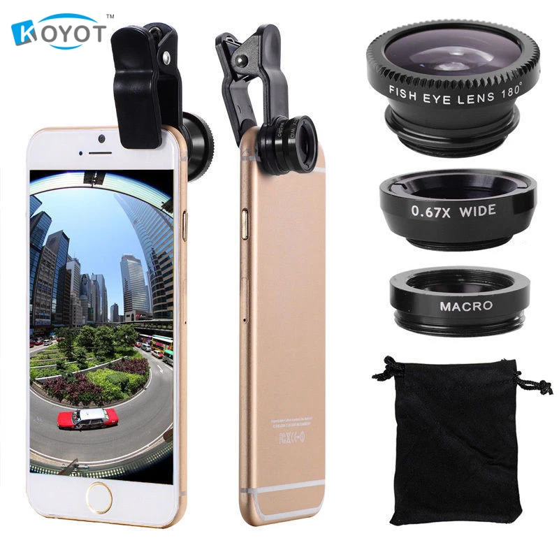 FisheyeLens 3 في 1 الهاتف المحمول كليب عدسات عين السمكة زاوية واسعة ماكرو عدسة الكاميرا ل iphone 6s plus 5s/5 xiaomi huawei lenovoUM
