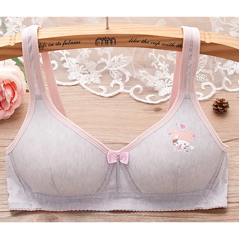 

Cartoon Print Bow Knot Women Bras Teenage Girl Underwear Wire Free Bras