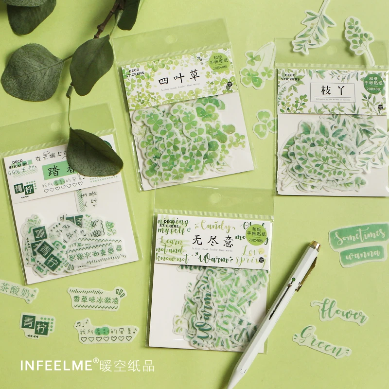 45pcs Vert Feuilles Arbre Vie Plantes À faire soi-même Diary Craft Autocollants /"scrapbookingm /_ Ti