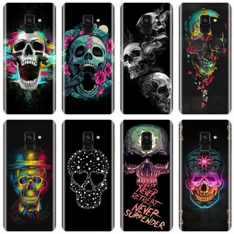 Retro Style Flower Skull Soft Silicone Phone Case For Samsung Galaxy A5 A7 A8 2015 A3 2016 2017 A9 2018 | Мобильные телефоны и