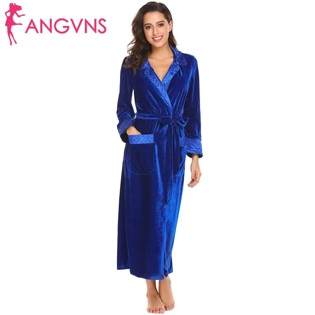 

ANGVNS Women Belt with Robe Pocket Down Casual Turn Fashion women love cute Sleeve New Long Collar Velvet Patchwork