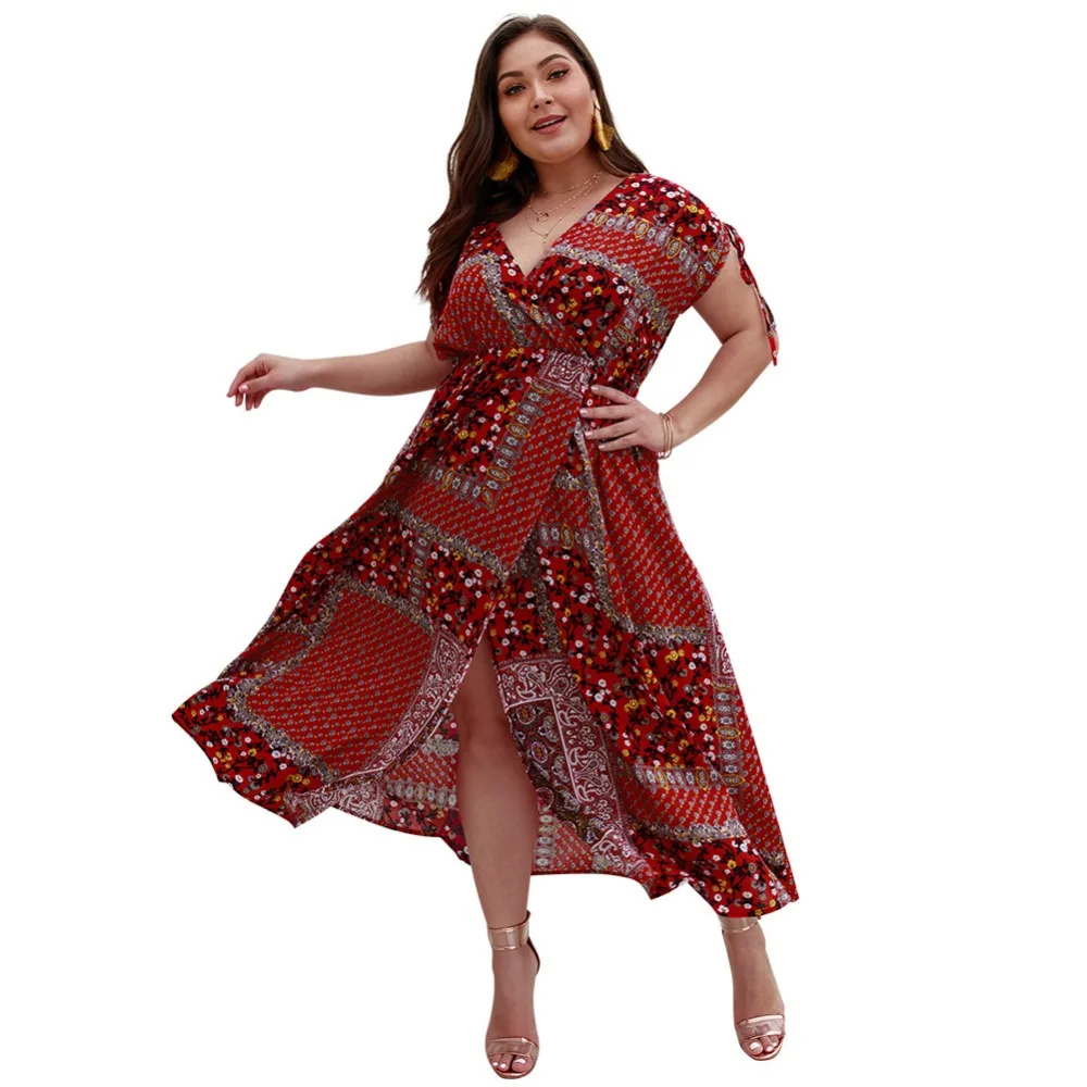 Женское платье без рукавов WHZHM Boho свободное с высокой талией большие размеры 3XL 4XL