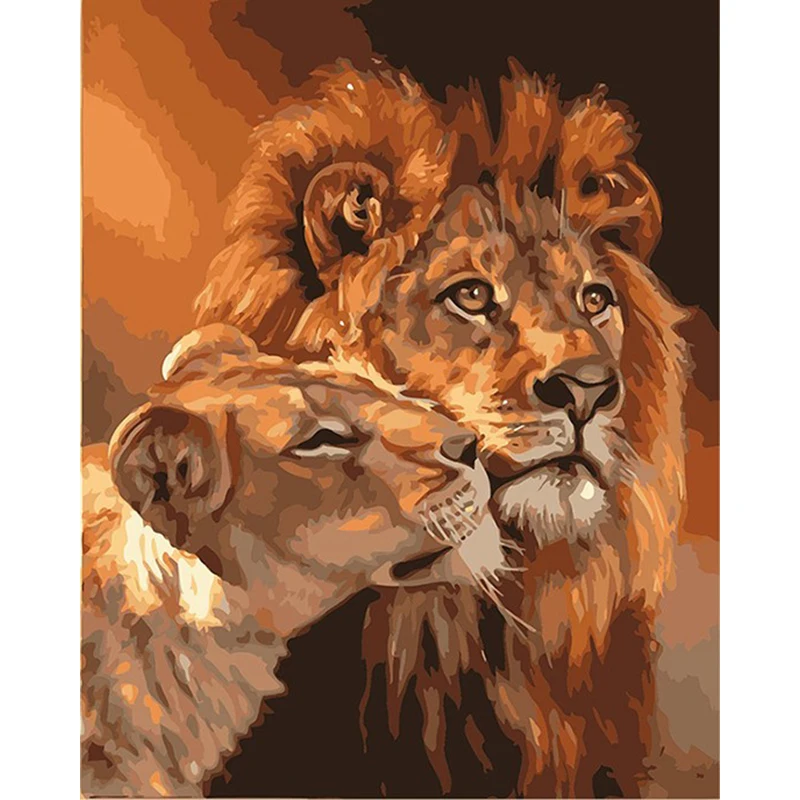 Картина по номерам DIY дропшиппинг 40x50 50x65 см большой и маленький лев животное холст свадебное украшение художественная картина подарок