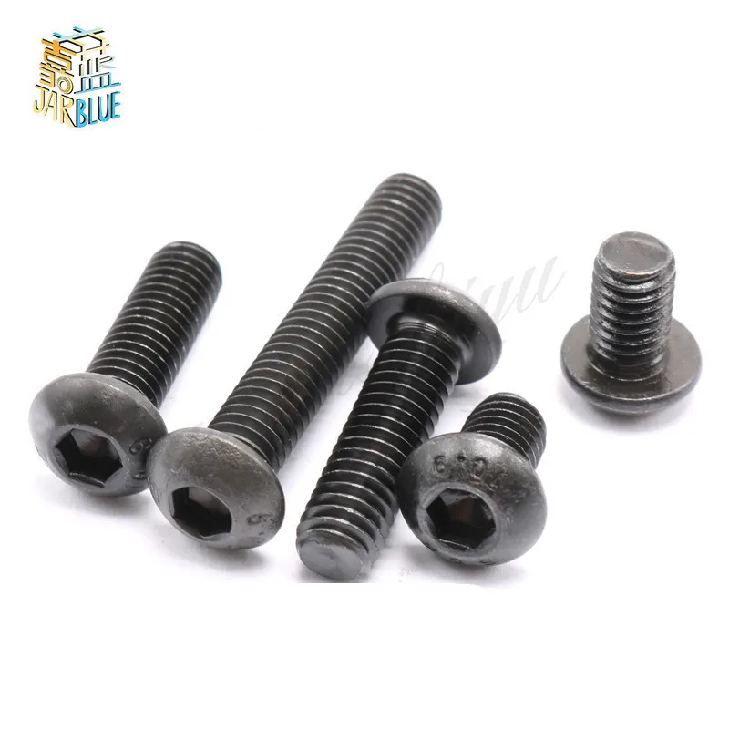 50Pcs Hex Socket Round Head Cap Black Screw M5 Alloy Steel Screws Furniture Fastener Bolt M5