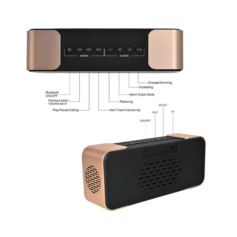 

Portable Wireless Stereo Hi-Fi Bluetooth 4.2 Speaker with Large Screen Digital Radio Alarm Clock Support TF Card XXM8