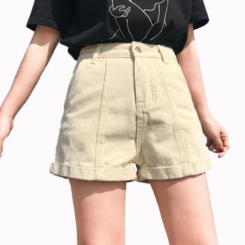 

2019 Brand New Light Blue Solid Fashion High Waist Simple 2018 New Arrival Loose Casual Female Shorts