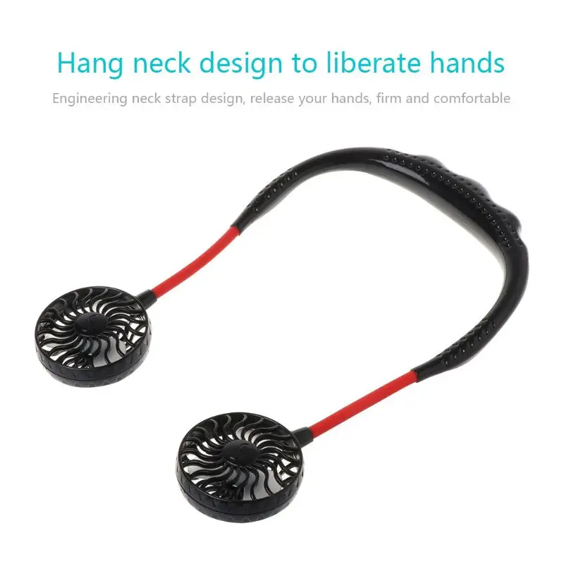 

2019 Summer Hands-free Lazy Neck Band Hanging USB Rechargeable Sports Dual Fan Mini Air Cooler Portable 3 Speeds Large battery