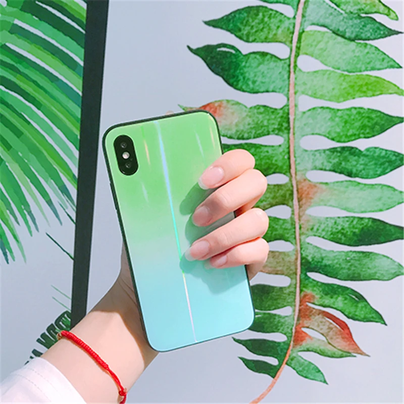 BONVAN For iPhone X 7 8 Plus Tempered Glass Back Case Gradient Color Laser Aurora Silicone Bumper For iPhone 7 6S 8 6 Plus Cover13