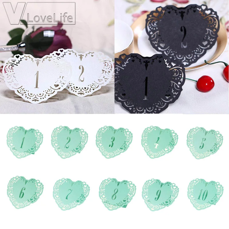 

10Pcs 4" From 1 To 1 Heart Hollow Lace Table Number Table Cards Rustic Wedding Centerpieces Decor Vintage Wedding Decoration