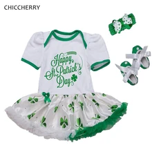 Счастливый День Святого Патрика наряд комбинезон для маленьких девочек платье туфли с лентами Bebe вечерние балетная пачка для новорожденных Милая одежда для маленьких девочек
