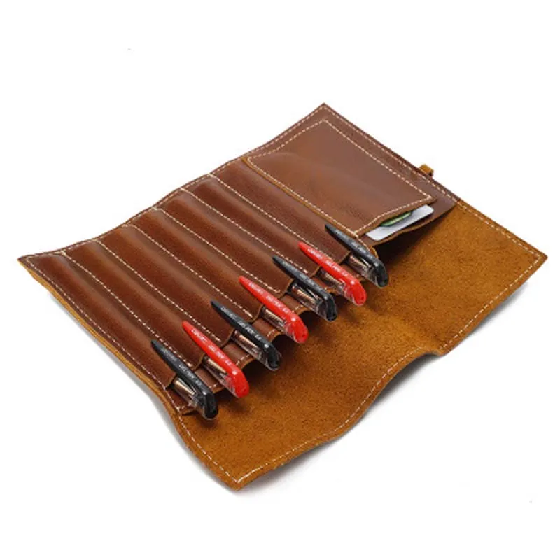 

YISHEN Genuine Leather Roll Pencil Bag Vintage Handbag Creative Stationery Storage Bandage Bag Stationery School Office Supplies