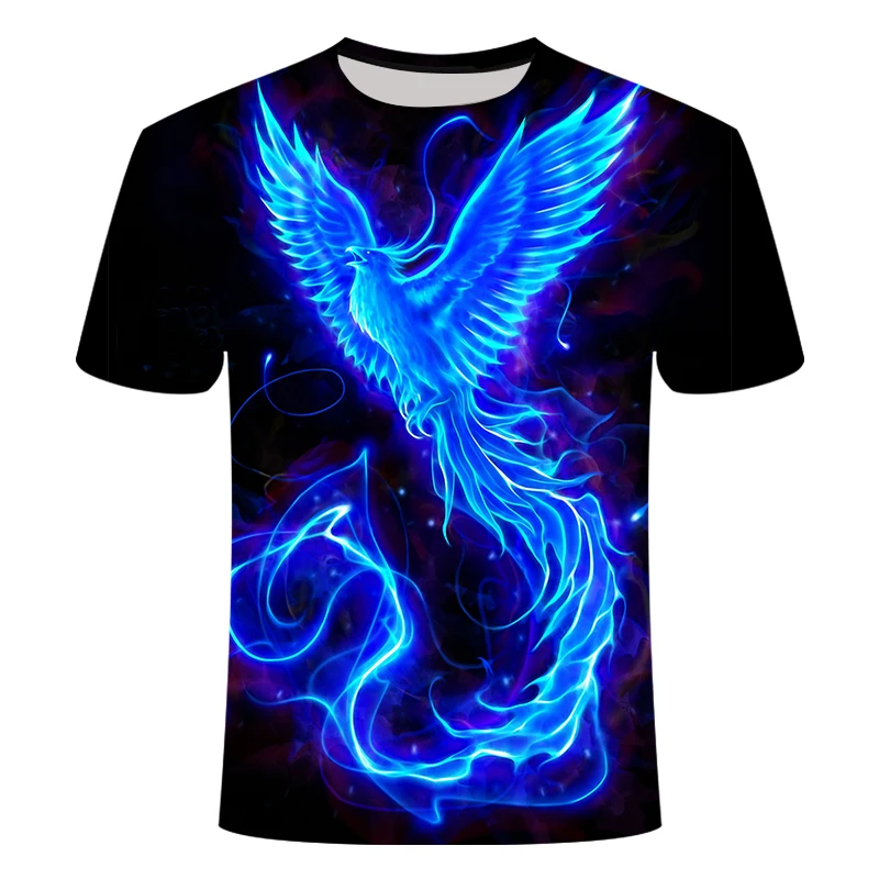 Summer New Men Women t shirt 3D blue Phoenix Printing Lovers T-shirt Male Tops Harajuku Tee Casual t shirt Printed Top