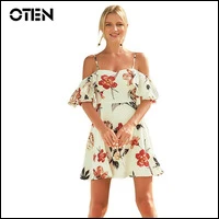 OTEN-2018-new-dress-Summer-Women-Off-shoulder-Ruffle-High-Waist-Flower-Printed-Casual-Beachwear-Party