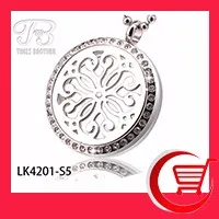 30mm Magnetic Stainless Steel Essential Oil Diffusing Perfume Floating Locket with Flower Filigree Front